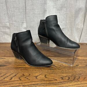 Frye Judith Double Zip Black Leather Ankle Boots Size 8M Stacked Heel Western